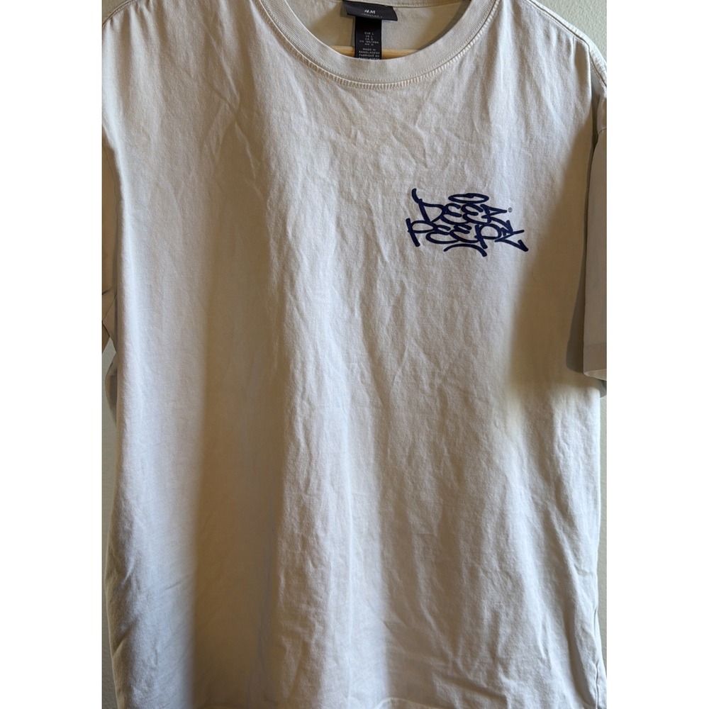 HM Deez Peepz Streetwear Skate Graphic Tee Light Beige Men's Size L Loose Fit